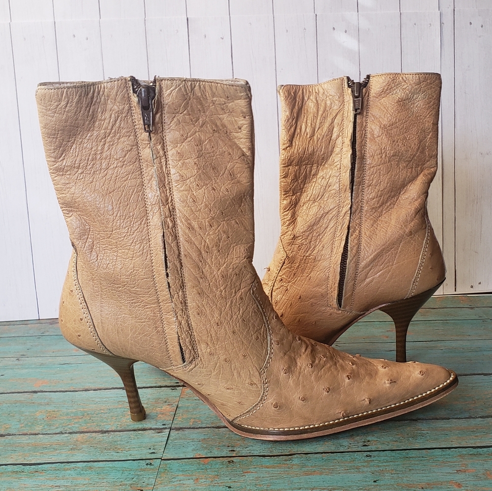 Frida Cuadra Beige Ostrich Fashion Boots